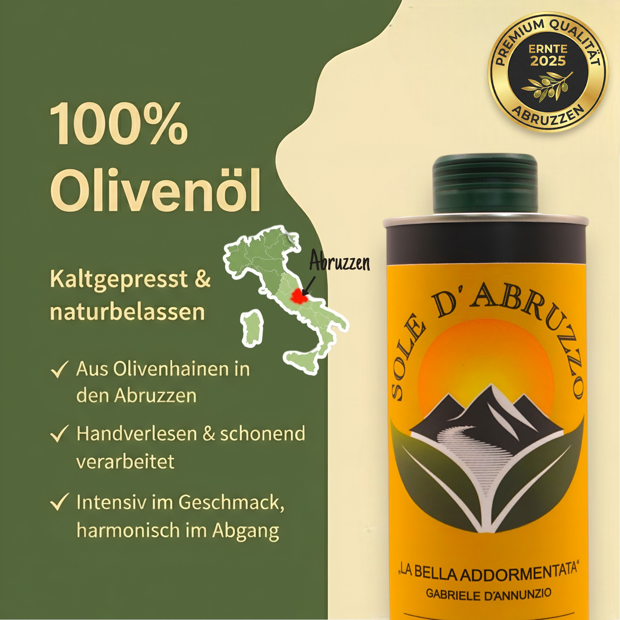 Extra Natives Olivenöl aus den Abruzzen – 250 ml – kaltgepresst