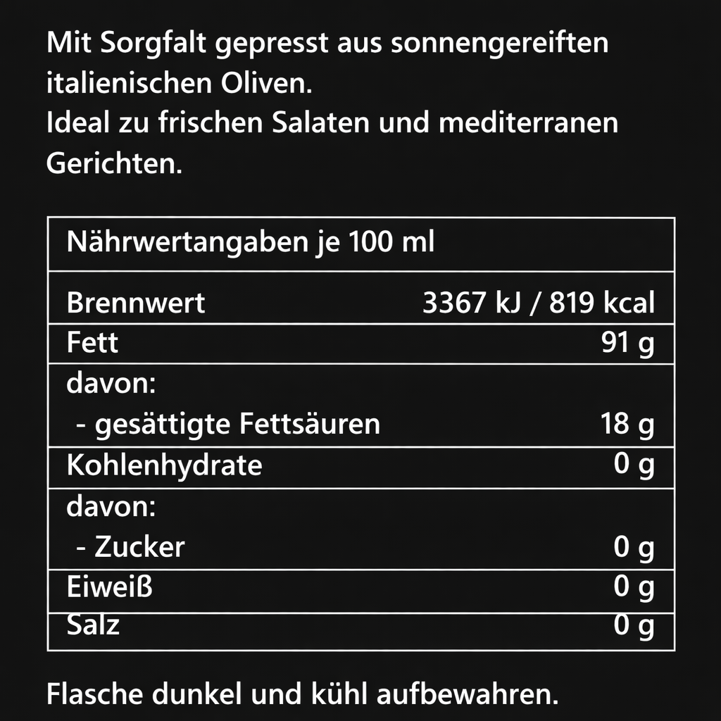 Extra Natives Olivenöl aus Italien – 250 ml – kaltgepresst