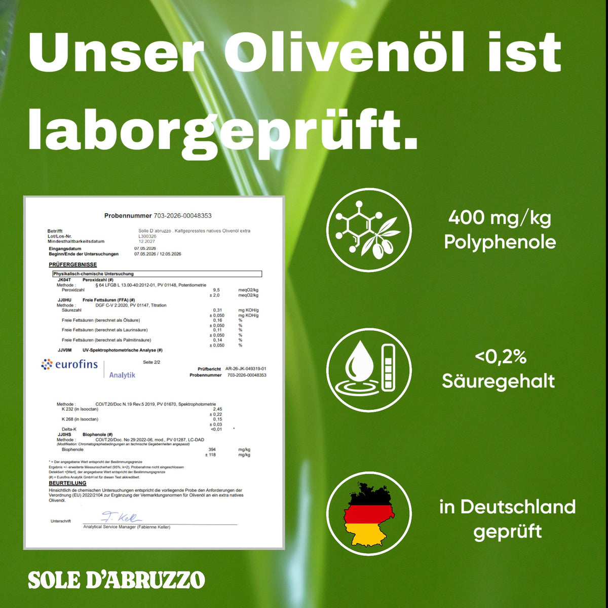 SOLE D’ABRUZZO – Premium Olivenöl aus Italien  · Neue Ernte 2026/27 · 500ml